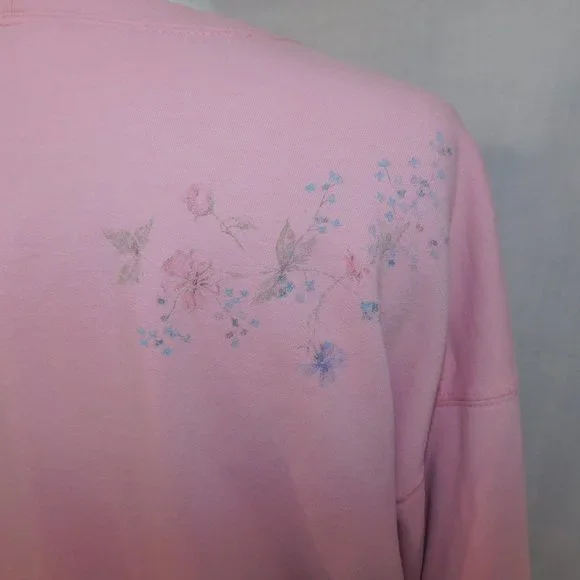 VTG 90s Northern Reflections Womens L Pink Floral Glitter detail  Sweatshirt - Picture 12 of 13
